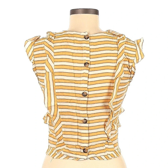 Zara Striped Ruffle Cropped Blouse - Picture 2 of 6